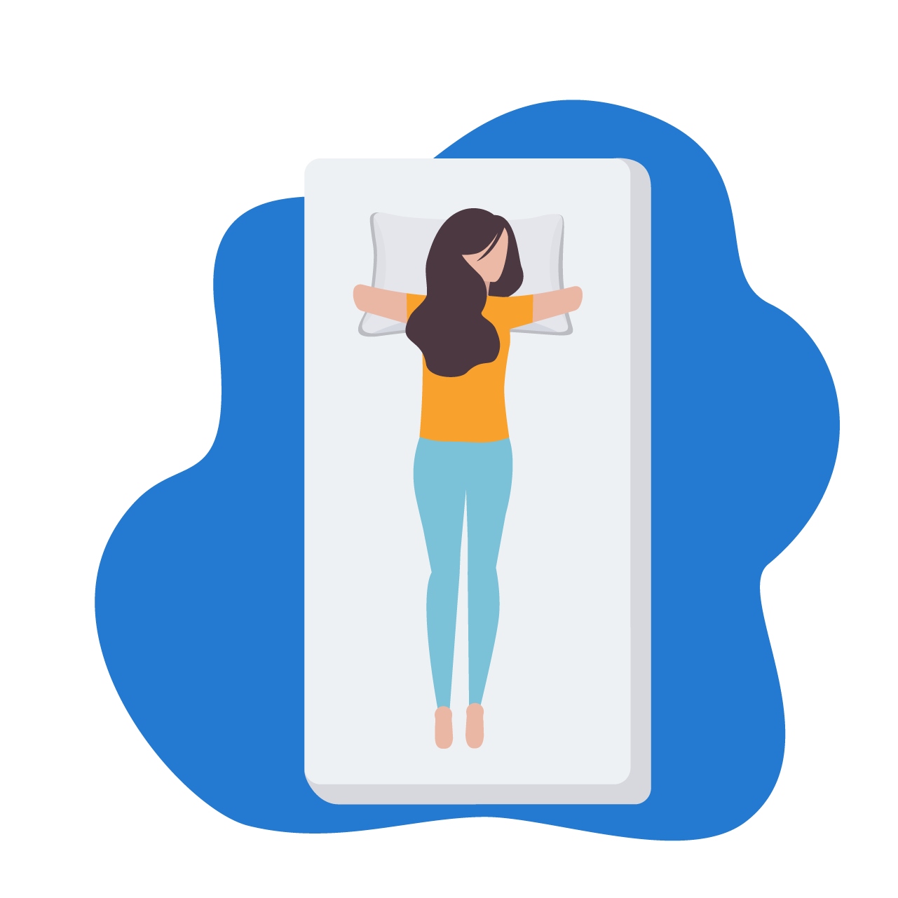 Pessoa a dormir de barriga para baixo num colchão de solteiro